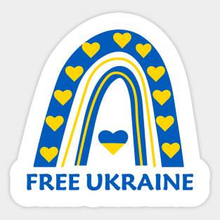 Free Ukraine Ukrainian rainbow flag with hearts Sticker